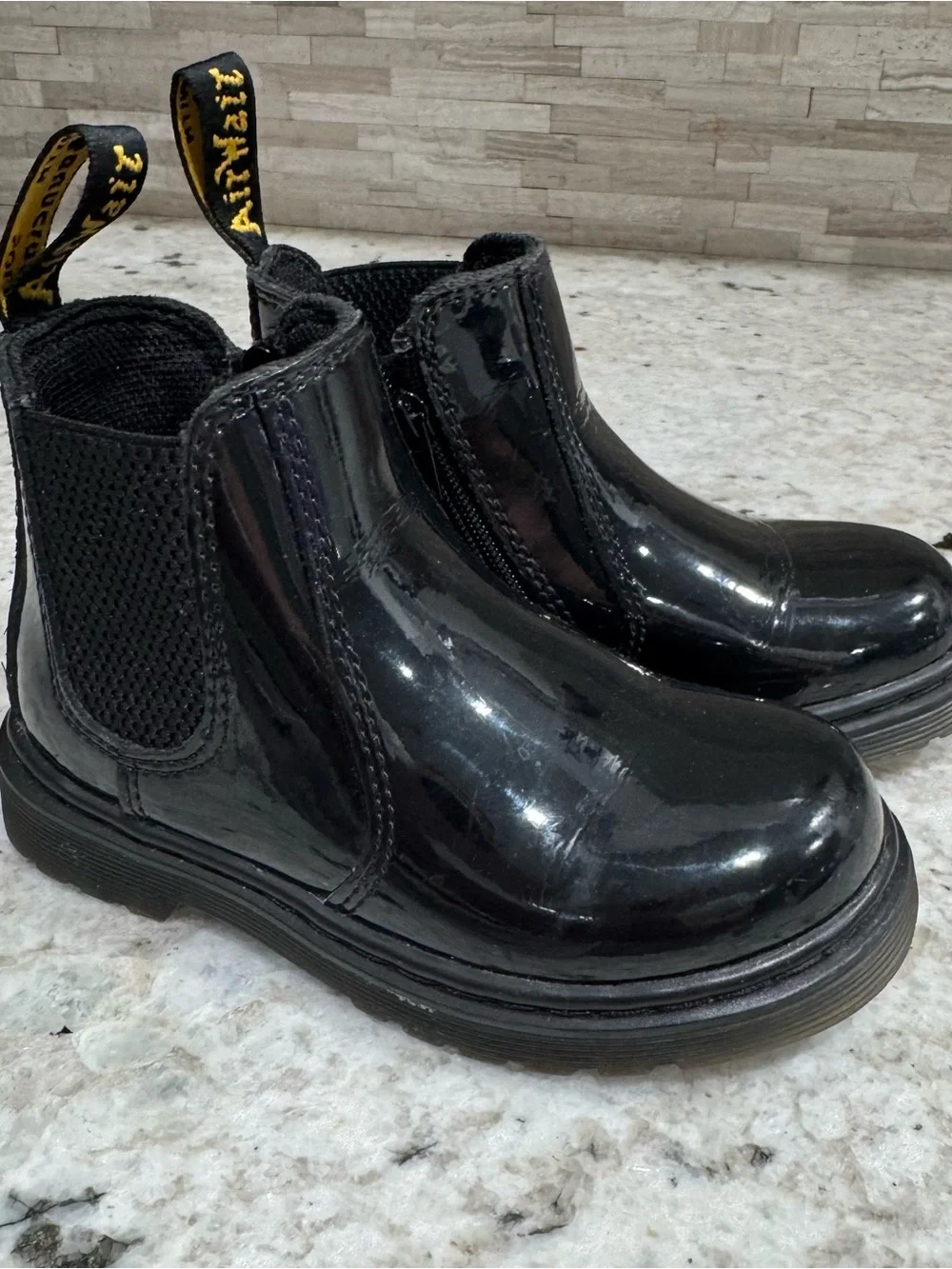 Dr. Martens Kids Black Patent Chelsea Boots with Pull Tabs